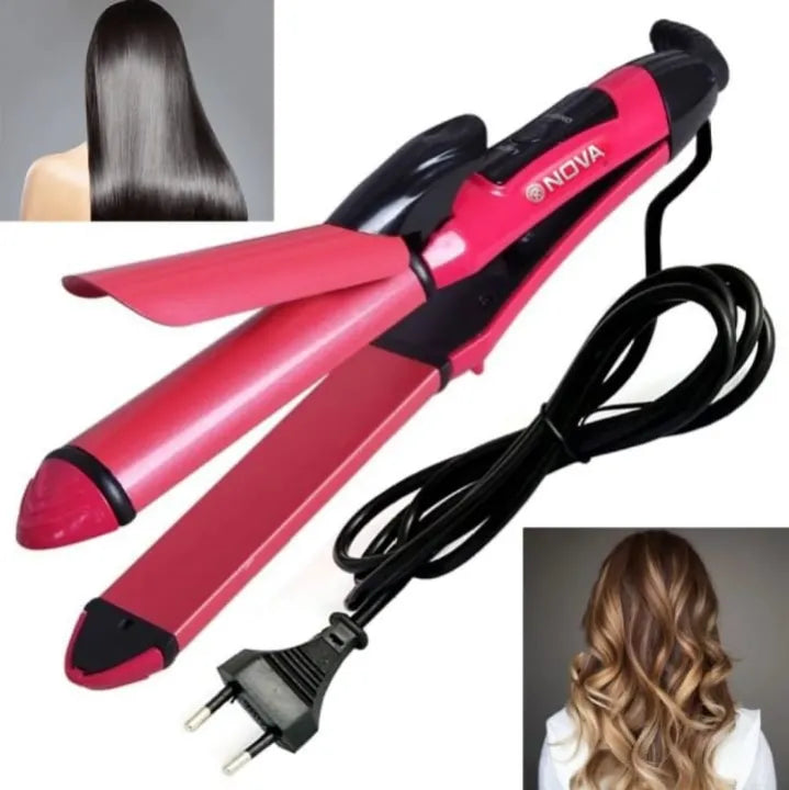 Nova 2-in-1 Hair Straightener & Curler | Model NH-2009, Quick Heat-Up Ceramic Plates for Smooth Straightening & Effortless Curls, Portable Dual-Use Styling Tool for All Hair Types