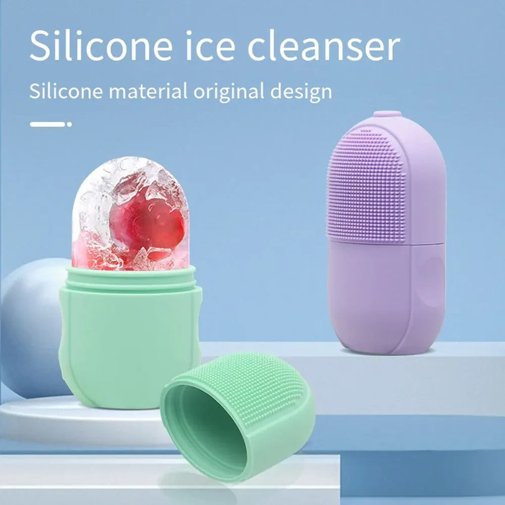 Ice Roller Facial Massager | Silicone Cleansing Ice Lattice | Ice Cube Roller with Scrub