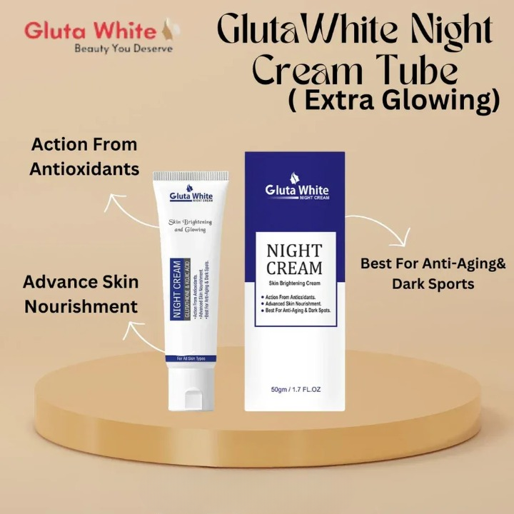 Gluta White Night Cream | Advanced Skin Brightening, Nourishing & Anti-Aging Formula (50ml)