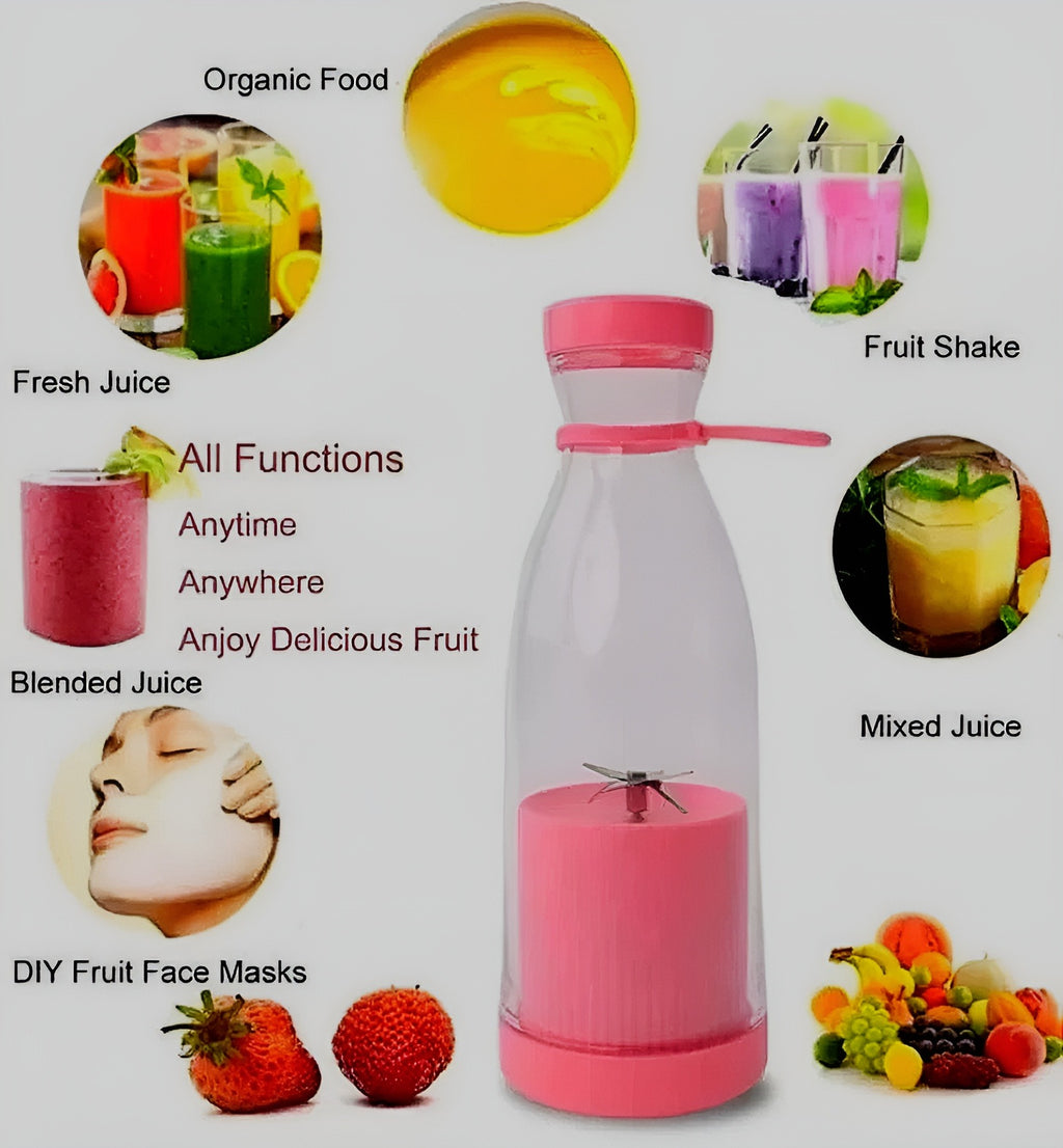 Portable 6 Blades Mini Bottle Juicer | USB Rechargeable Smoothie Blender | Powerful Personal Fruit Mixer For Travel, Gym & Home Use
