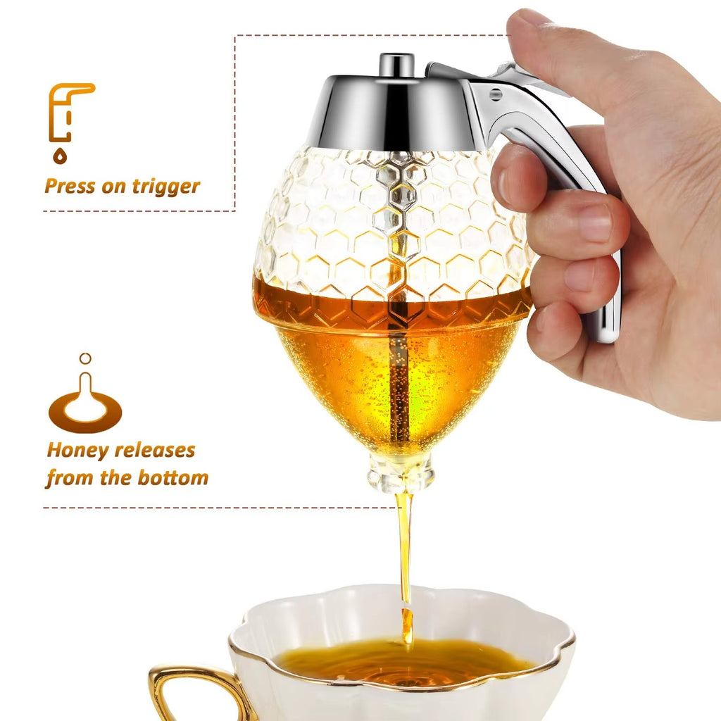 Honey Dispenser 200ML | No-Drip Syrup Pot & Juice Storage Jar | Easy-Pour Bee Design Container for Honey, Maple Syrup, Sauces & Kitchen Use